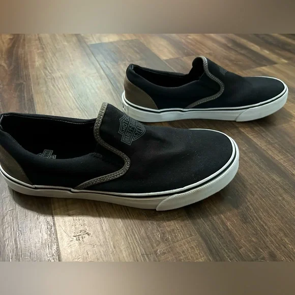 Harley-Davidson Men's Size 8 Canvas Black and White Loafers Unisex W9.5 D93320 - Picture 3 of 7